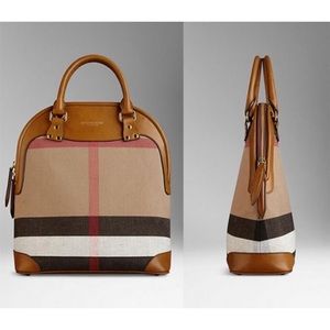 Burberry Bloomsbury Canvas Brown Leather Check Satchel Bag